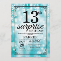 13 de Surpresa - Glitter Teal de Convite de Aniver