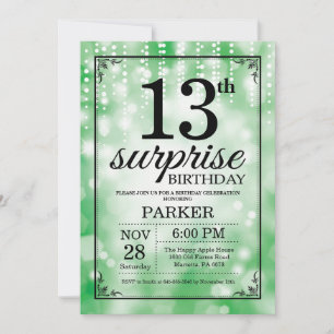 13 de Surpresa - Glitter Verde de Convite de Anive