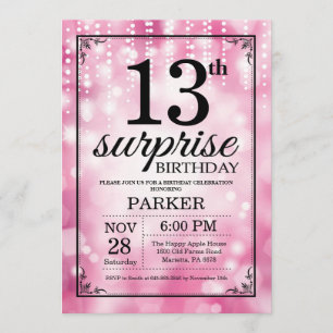 13 de Surpresa - Lente Rosa de Convite de Anivers