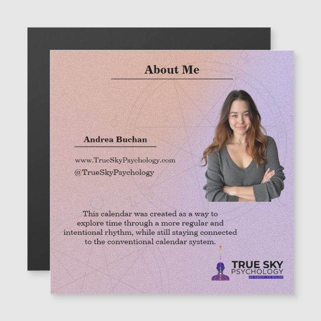 13-Month Moon Phase Zodiac About Calendar (Frente/Verso)