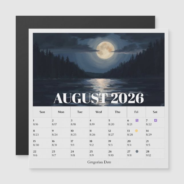 13-Month Moon Phase Zodiac august Calendar (Frente/Verso)