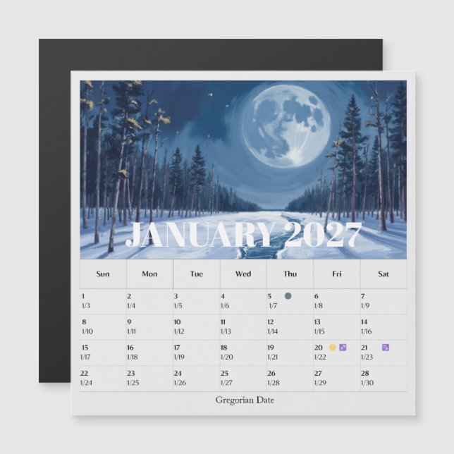 13-Month Moon Phase Zodiac january Calendar (Frente/Verso)