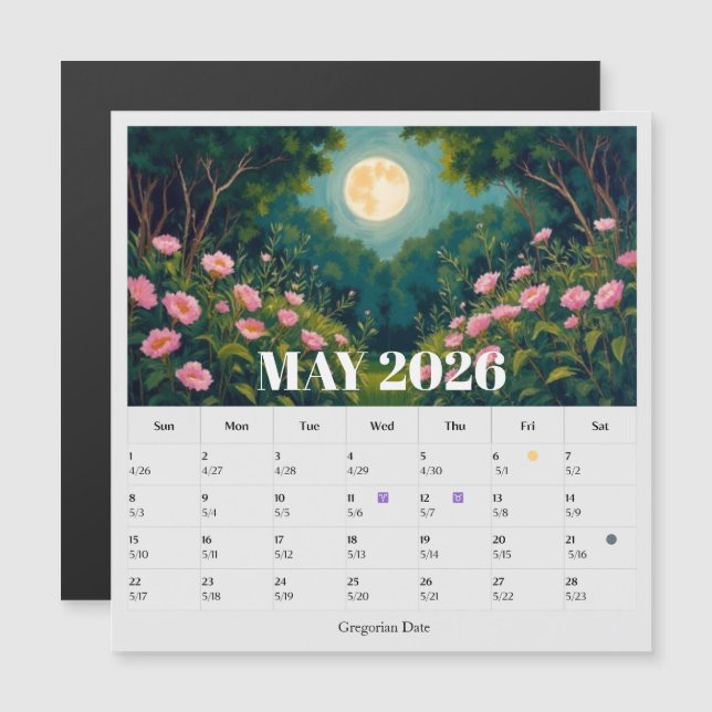 13-Month Moon Phase Zodiac May Calendar (Frente/Verso)