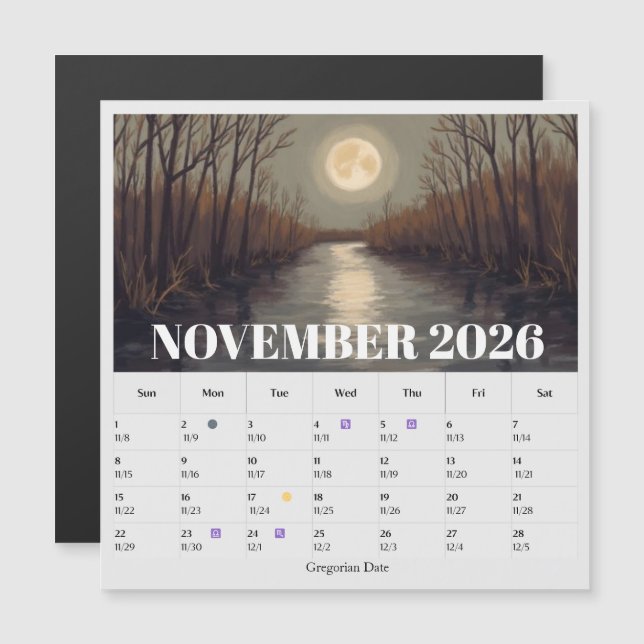 13-Month Moon Phase Zodiac november Calendar (Frente/Verso)