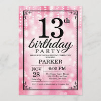 13o Brilho do rosa do convite do aniversário