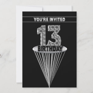 13o convite de aniversário - prata e preto,