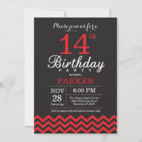 14 Aniversário Convite Preto e Vermelho