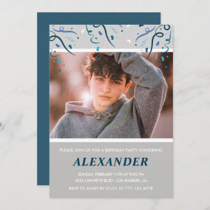 14 de aniversário convites Boy Confetti Marinho de