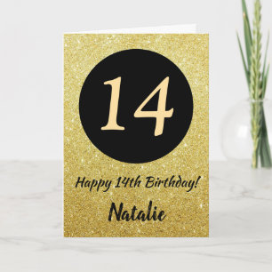 14 Happy Birthday - Cartão brilhante Dourado e pre