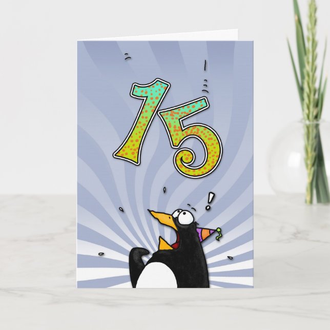 15 Aniversário - Cartão Surpresa de Pinguim (Frente)