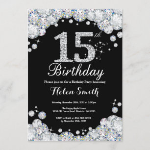 15 Aniversário Convite Chalkboard Silver Diamond