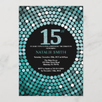 15 Aniversário Convite Preto e Teal