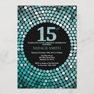 15 Aniversário Convite Preto e Teal