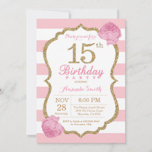15 Aniversário Convite Rosa e Dourado