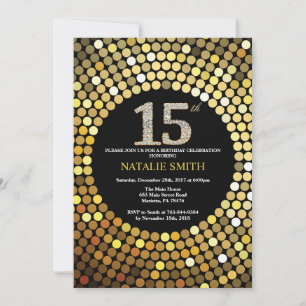 15 Aniversário do Convite Preto e Dourado