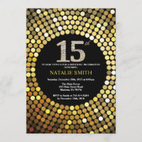 15 Aniversário do Convite Preto e Dourado