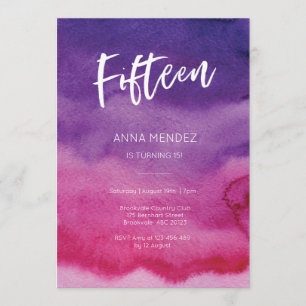 15 Birthday - Convite Pink Purple Watercolor