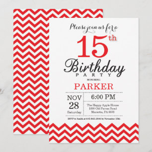 15 Birthday Convite Red Chevron