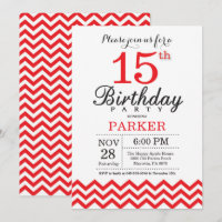 15 Birthday Convite Red Chevron