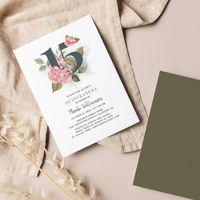 15 de Orçamento Aniversário Quinceanera Convite (Pink Floral Quinceanera Invitation)