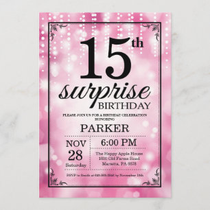 15 de Surpresa - Bolha Rosa de Convite de Aniversá