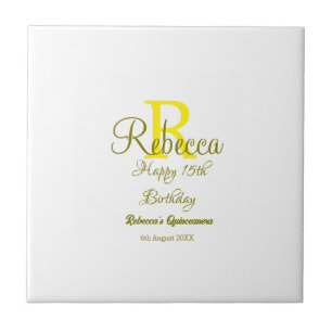 15 Feliz Aniversário Amarelo Apelido Monograma Mod