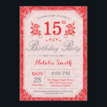 15 Floral Aniversário Convite Vermelho para Mulher<br><div class="desc">Convite de Aniversário para 15 Floral. Flor Vermelho Patten. Mulheres,  Senhora,  Aniversário da Garota. 13 15 16º 18º 20 21rua 30 40º 50º 60º 80 de 70 100º,  qualquer idade. Para mais personalização,  clique no botão "Personalizar" e use nossa ferramenta de design para modificar este modelo.</div>