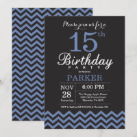 15o Preto e azul do convite do aniversário