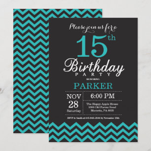 15o Preto e cerceta do convite do aniversário