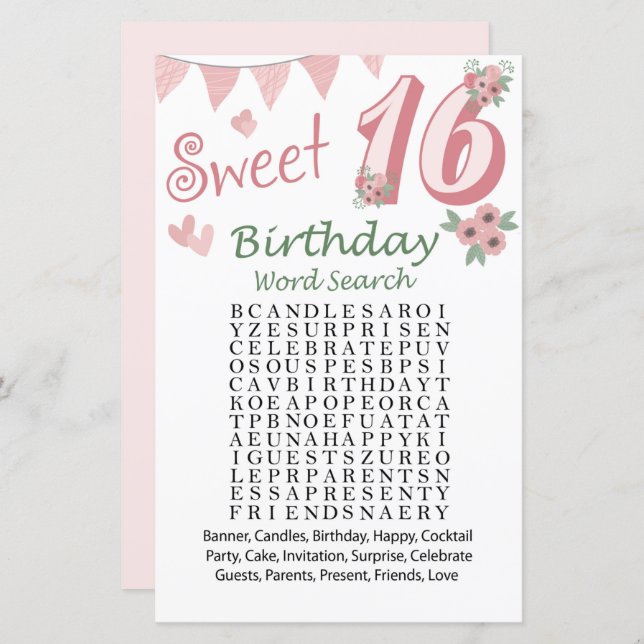 16º Aniversário do Jogo de Pesquisa do Word (Frente/Verso)