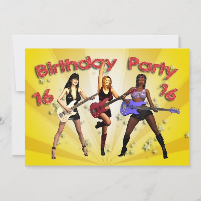 16º Convite de aniversário com banda (Frente)