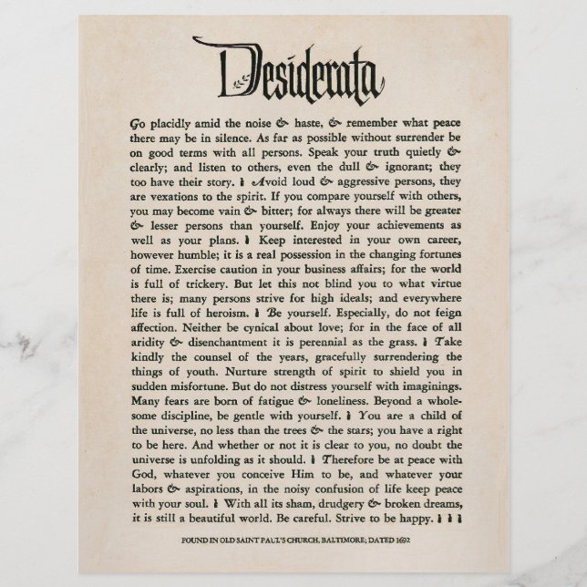 1692 Desiderata - Papel de impressão em pergaminho (Frente)