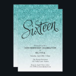 16.º Aniversário Convite à Literatura Azul<br><div class="desc">Este convite de aniversário brilhante de Ombre Azul apresenta uma brilho suave e um título de tipografia ousado. Adicione seu texto personalizado usando o formulário modelo. Opções adicionais para texto e layout estão disponíveis se você optar por personalizar ainda mais.</div>