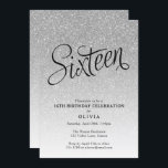 16.º Aniversário Convite à Literatura de Silver Om<br><div class="desc">Este convite de aniversário de cintilação prateada ombre apresenta falso brilho brilhante e um título de tipografia ousado. Adicione seu texto personalizado usando o formulário modelo. Opções adicionais para texto e layout estão disponíveis se você optar por personalizar ainda mais.</div>
