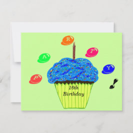 16.º Aniversário Convite para Bits de Cupcake Azul