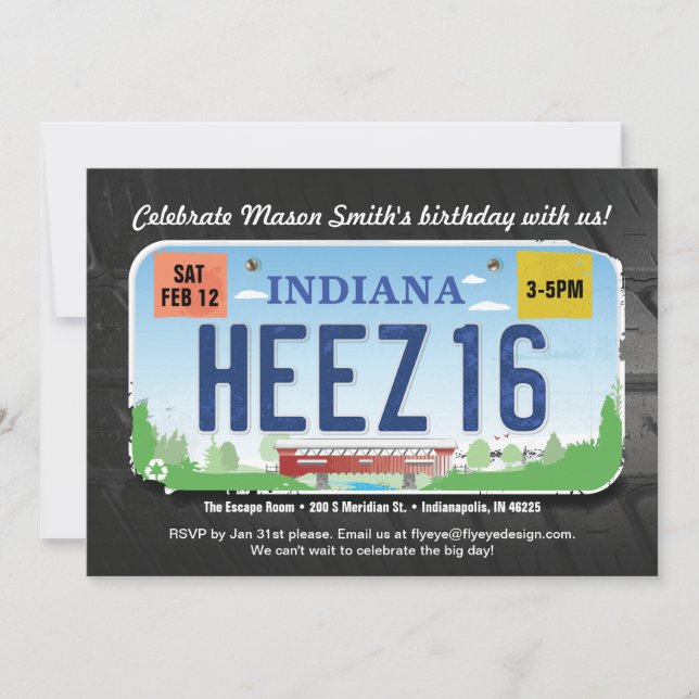 16.º Aniversário do Convite de Licença de Indiana (Frente)