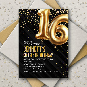 16.º Aniversário Dourado Convite Preto