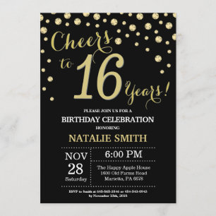 16.º Convite Diamante de Aniversário Preto e Dou