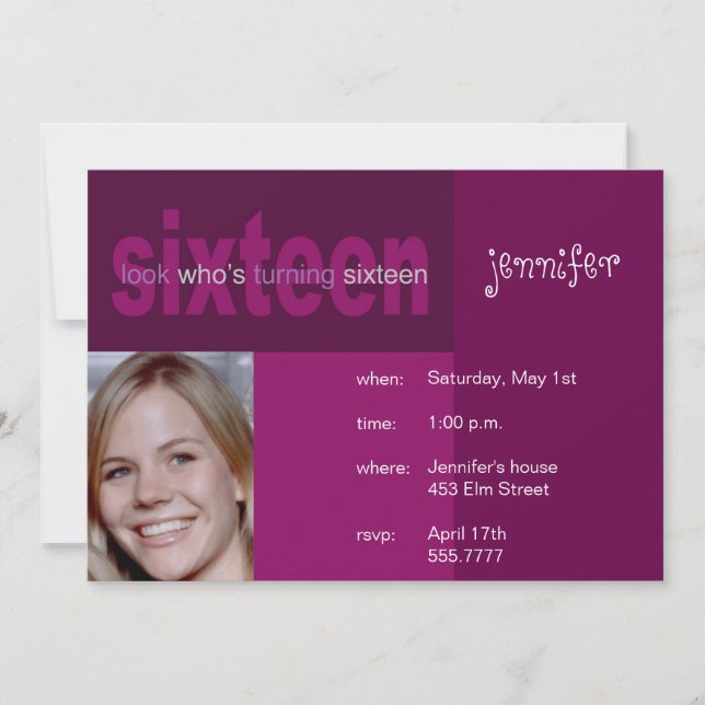 16.º Convite Fotográfico de Aniversário (Frente)