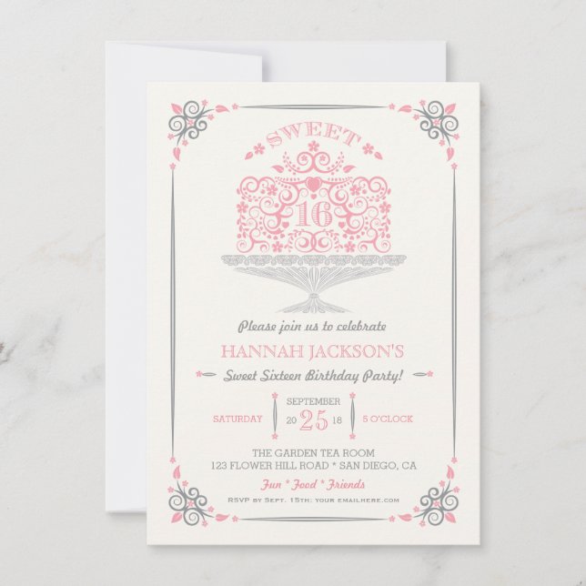 16 Doce Convite De Bolo De Aniversário De Lacy (Frente)