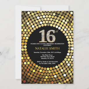 16.o Aniversário Convite Preto e Dourado