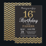 16.o Aniversário Convite Preto e Dourado<br><div class="desc">16.º Convite de aniversário com Glitter Chevron Preto e Dourado. Chalkboard. Aniversário de criança. Convidar Menino ou Menina. Para mais personalização,  clique no botão "Personalizar" e use nossa ferramenta de design para modificar este modelo.</div>
