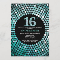 16.o Aniversário Convite Preto e Luminheira Teal