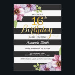 16o Floral adolescente do convite do aniversário<br><div class="desc">16o Convite do aniversário para a senhora adolescente da menina. A festa de aniversário preta e Dourado convida. Brilho Dourado. Flor floral da aguarela roxa. Listras preto e branco. Digitas Printable. Para uma personalização mais adicional, clique por favor "personalizam-no" botão e usam-nos nossa ferramenta de design para alterar este modelo....</div>