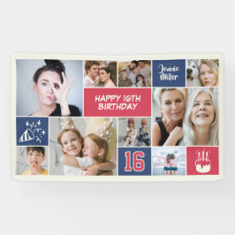 16th Birthday Custom Photo Collage Red Blue