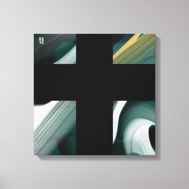 16x16" Trend Abstract Art Canvas Black White Green (Frente)