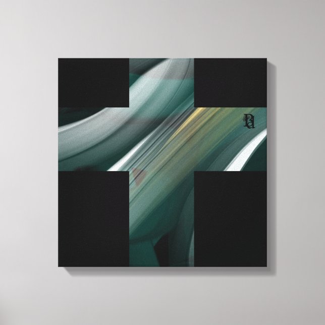 16x16" Trend Abstract Art Canvas Black White Green (Frente)