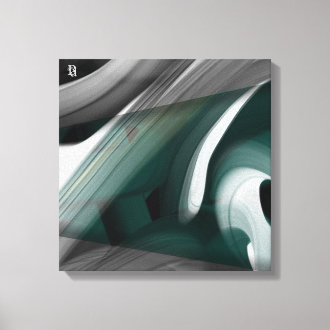 16x16" Trend Abstract Art Canvas Black White Green (Frente)