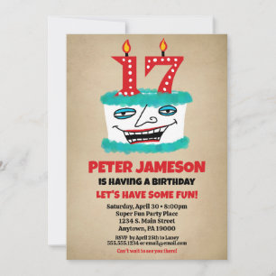 17º Aniversário Convite Engraçado Bolo Casual Mens