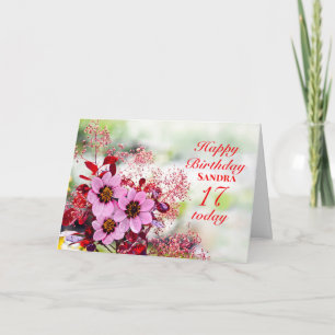 17º Aniversário, Flores Rosa, Adicione Um Cartão D